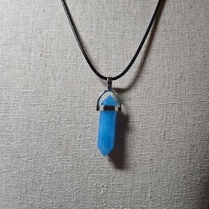 Vibrant Blue Crystal Point Necklace with Black Cord